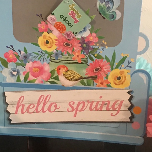 Hello Spring Blue Pick Truck MDF Hanging Wall Sign - Picture 11 of 13